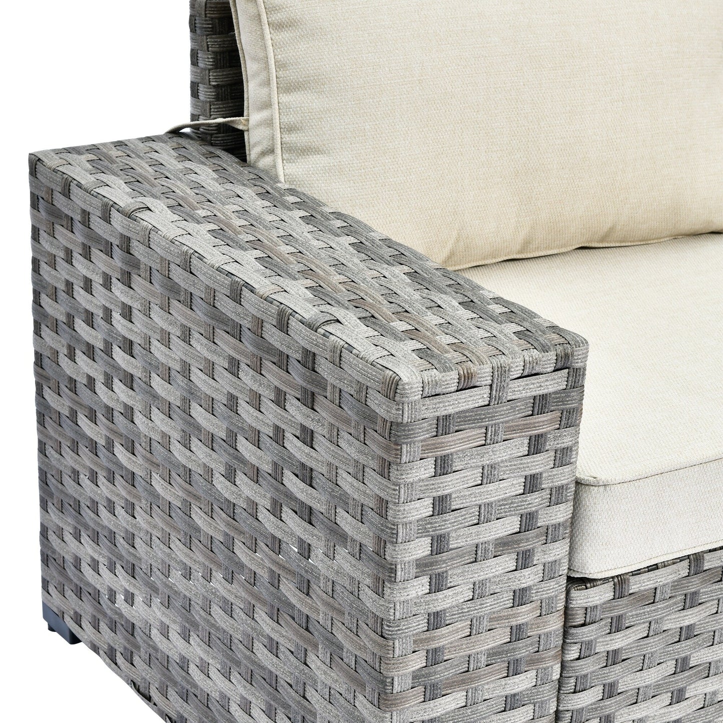 Set da 6 pezzi con tavolo e braccioli larghi per mobili da giardino in vimini OVIOS