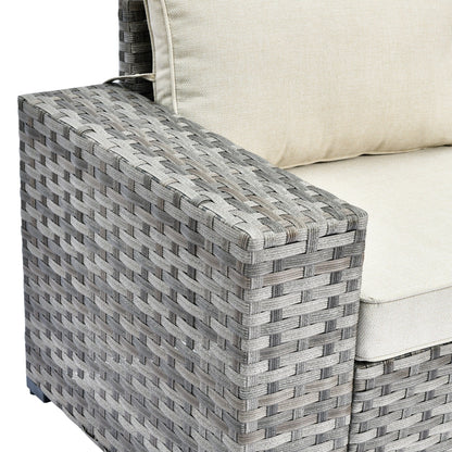 Set da 6 pezzi con tavolo e braccioli larghi per mobili da giardino in vimini OVIOS