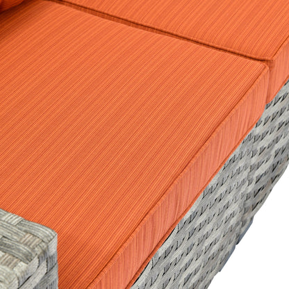 Set da 6 pezzi con tavolo e braccioli larghi per mobili da giardino in vimini OVIOS