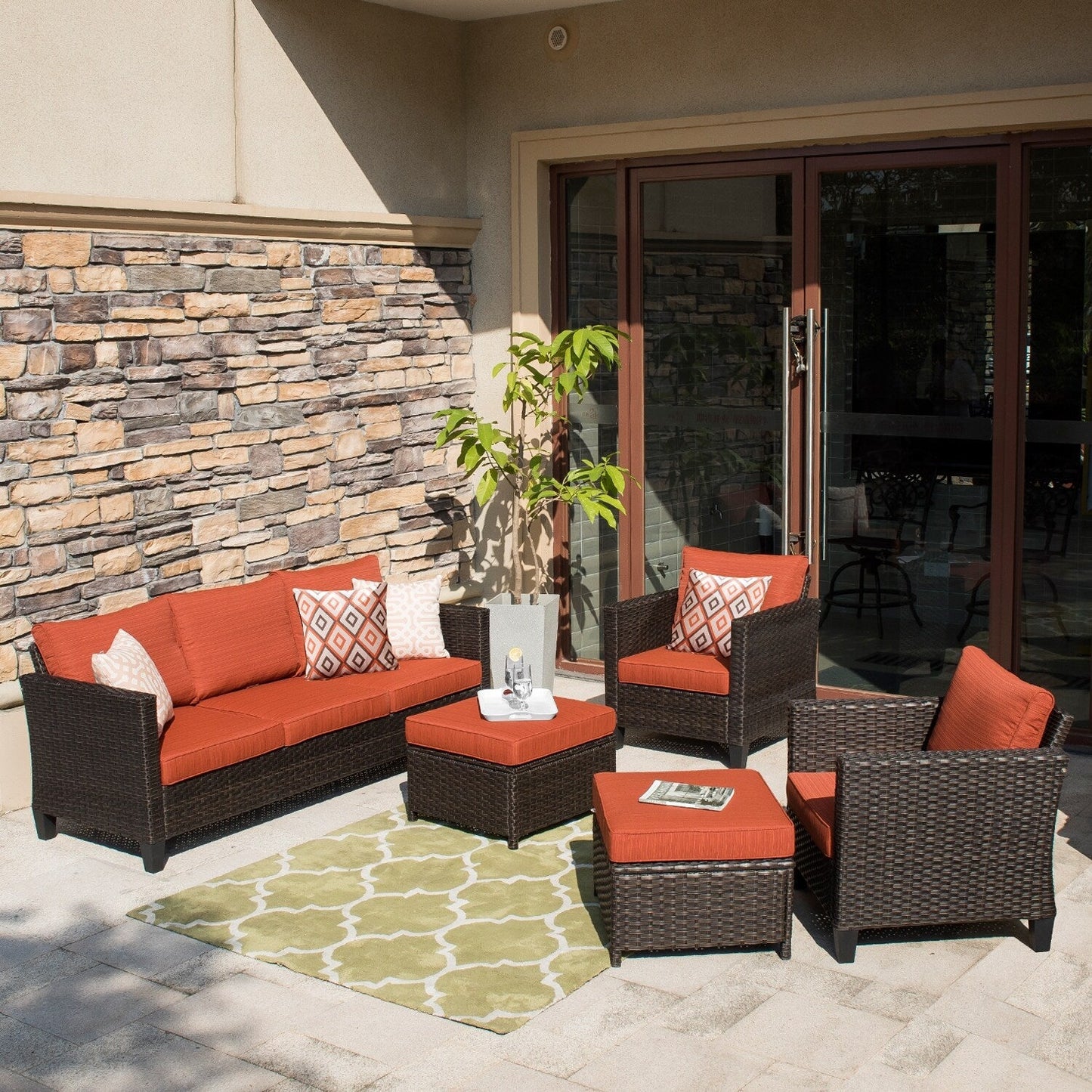 Set di 5 mobili da giardino in vimini con schienale alto OVIOS