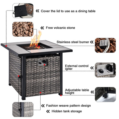 Set di 5 sedie da giardino in vimini OVIOS con tavolo da fuoco da 30 cm