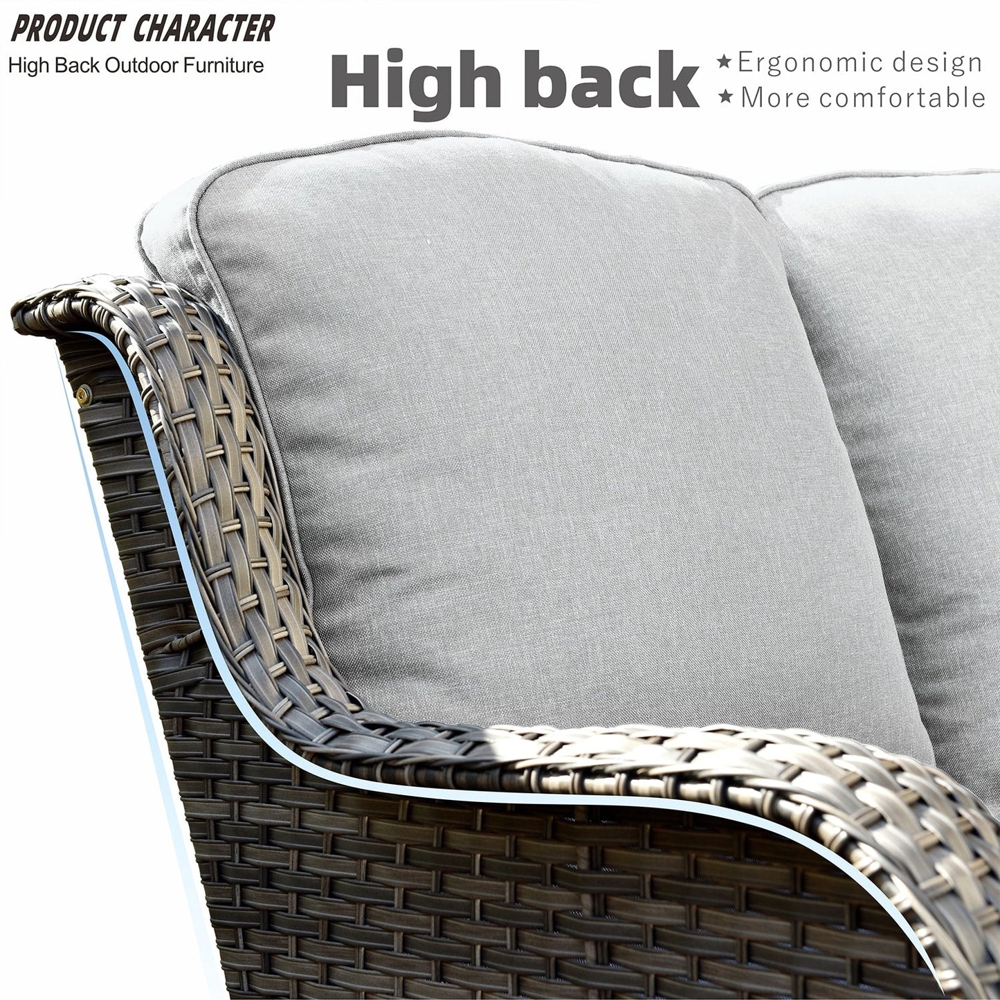 Set di 5 sedie da giardino in vimini OVIOS con tavolo da fuoco da 30 cm