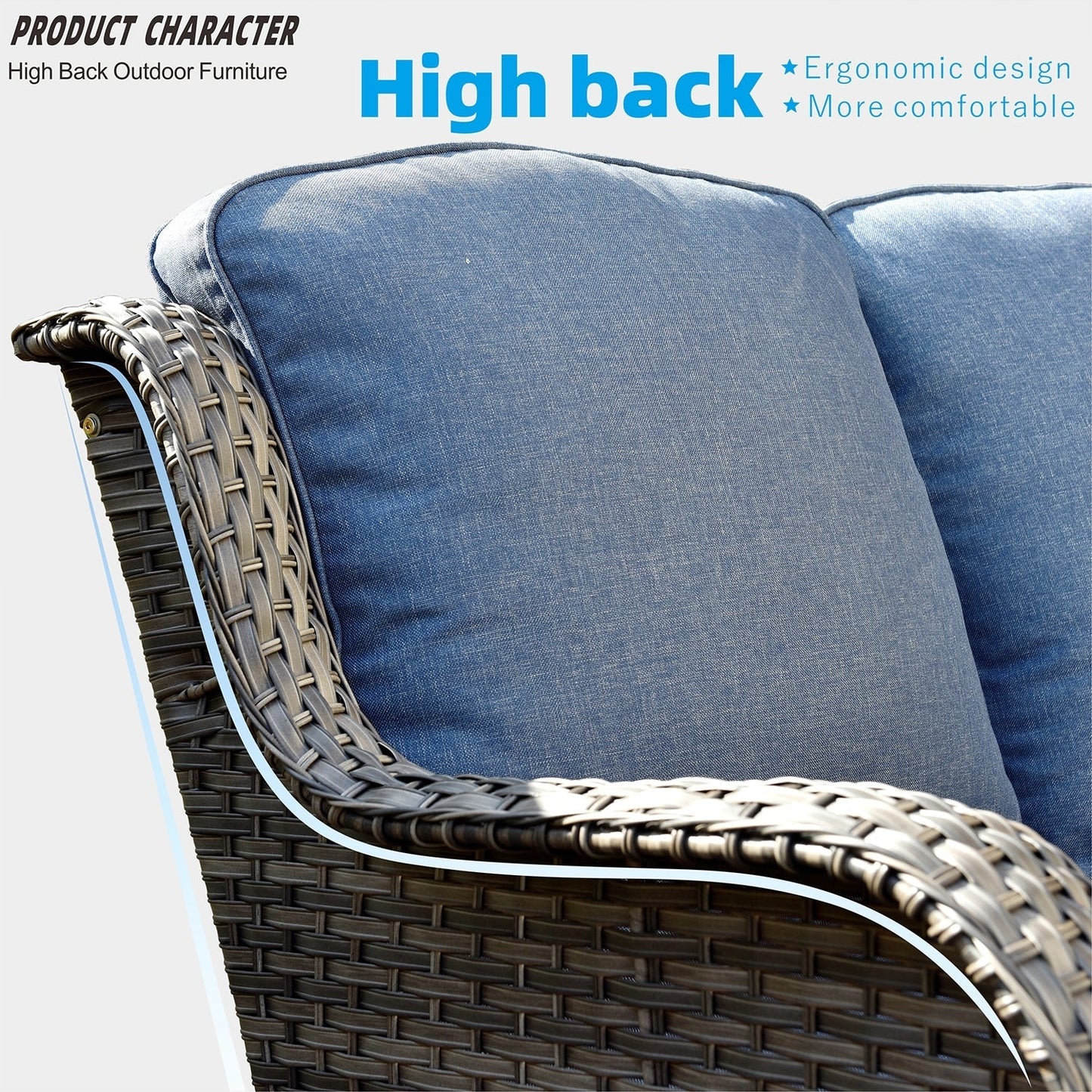 Set di 5 sedie da giardino in vimini OVIOS con tavolo da fuoco da 30 cm