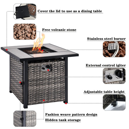 Set di mobili da giardino OVIOS in vimini grigio da 8 pezzi con braciere