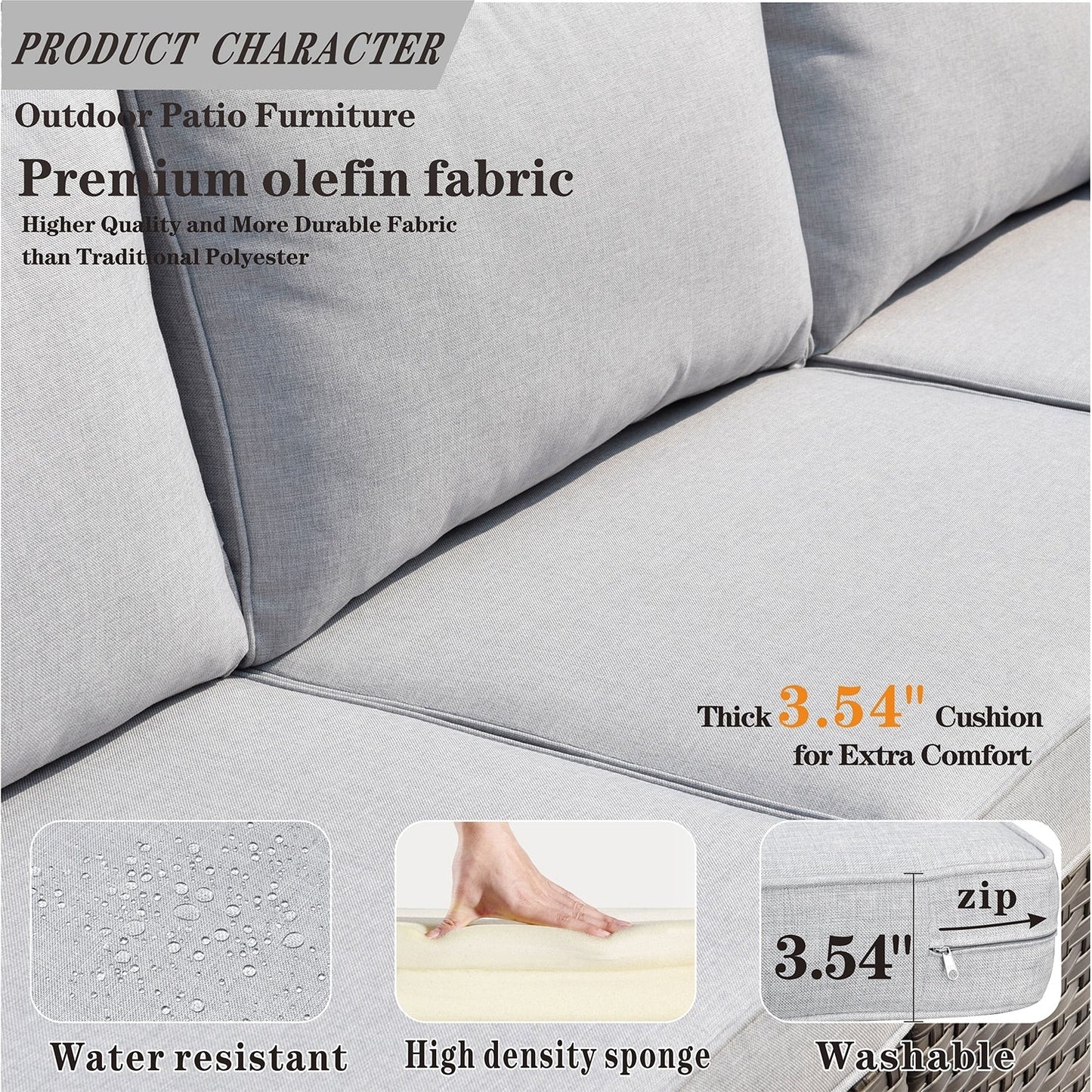 Set di mobili da giardino OVIOS in vimini grigio da 8 pezzi con braciere