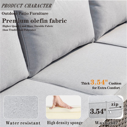 Set di mobili da giardino OVIOS in vimini grigio da 8 pezzi con braciere