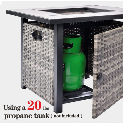 Set di mobili da giardino OVIOS in vimini grigio da 8 pezzi con braciere