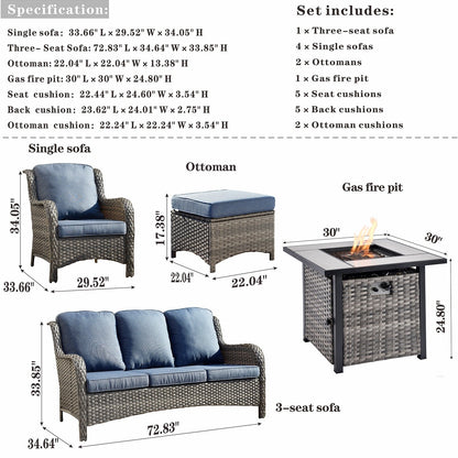 Set di mobili da giardino OVIOS in vimini grigio da 8 pezzi con braciere