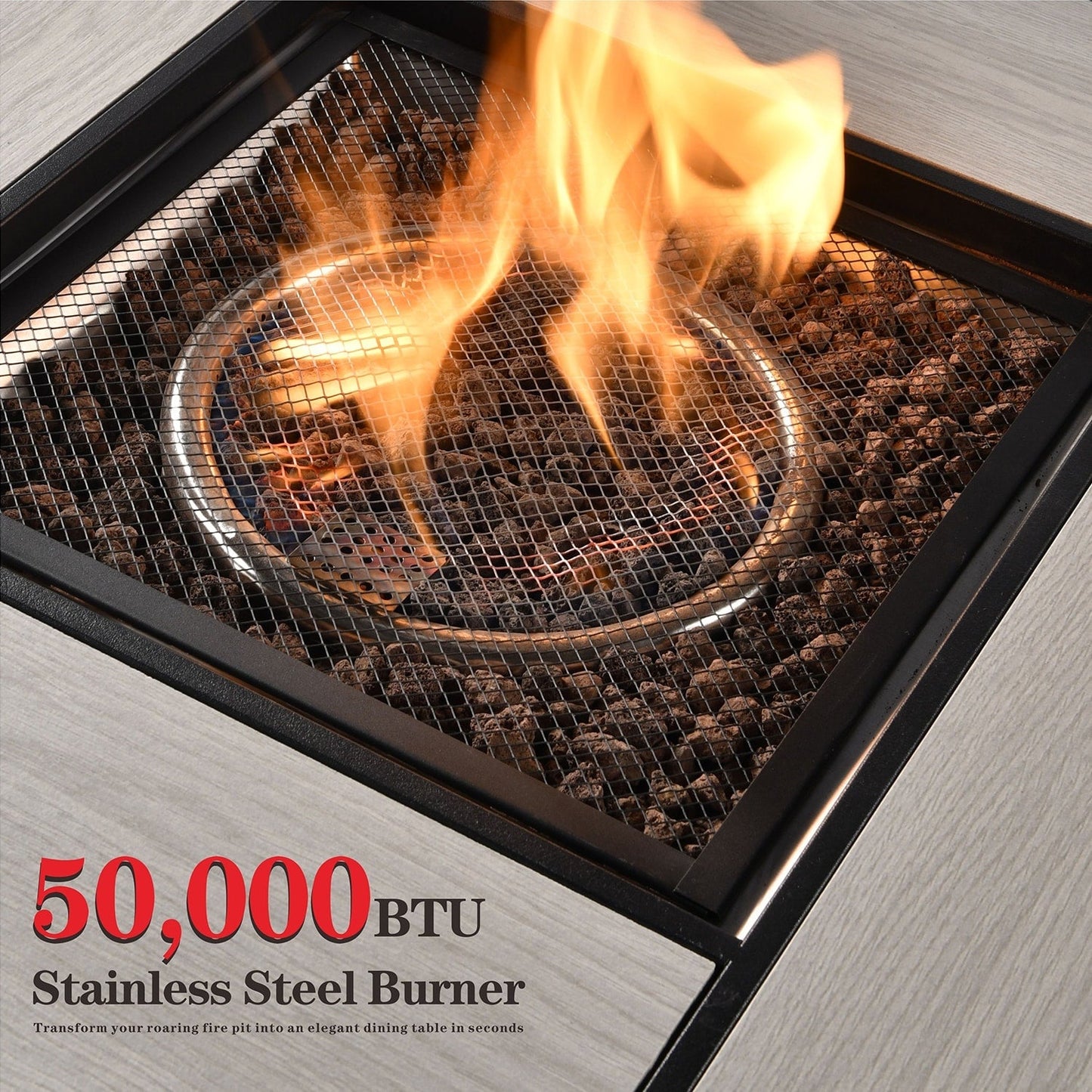 Set di mobili da giardino OVIOS in vimini grigio da 8 pezzi con braciere