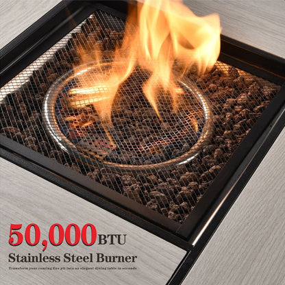 Set di mobili da giardino OVIOS in vimini grigio da 8 pezzi con braciere