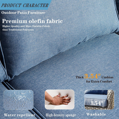 Set di mobili da giardino OVIOS in vimini grigio da 8 pezzi con braciere