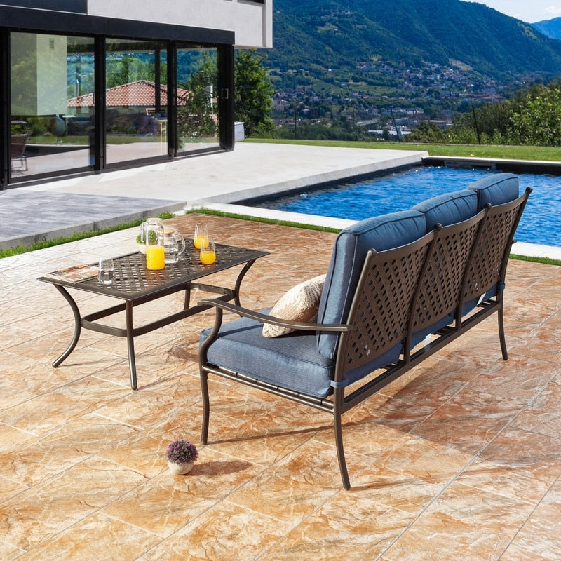 PATIO FESTIVAL Divano da esterno a 3 posti con tavolino da caffè