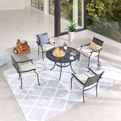 PATIO FESTIVAL Set da pranzo per esterni in acciaio nero da 5 pezzi