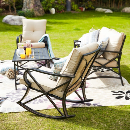 PATIO FESTIVAL Set da conversazione con divano a due posti e sedia a dondolo da esterno da 5 pezzi
