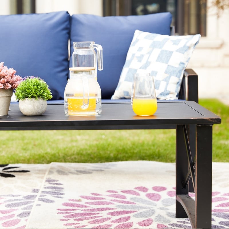 PATIO FESTIVAL Set da conversazione con divano a due posti e sedia a dondolo da esterno da 5 pezzi