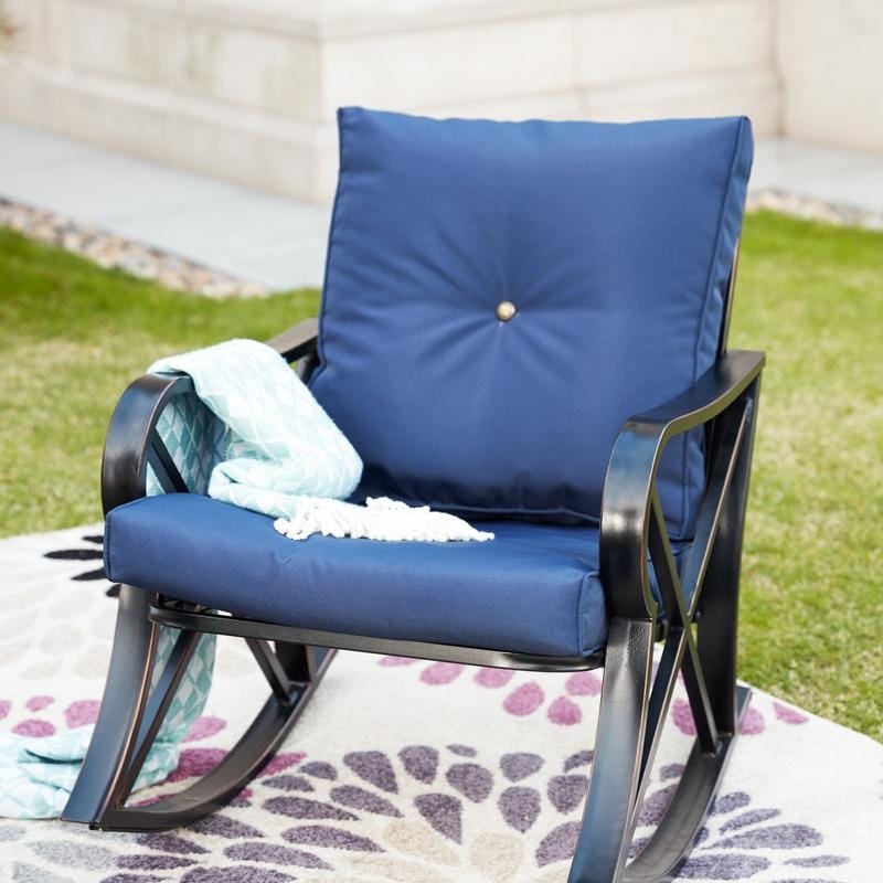 PATIO FESTIVAL - Set da conversazione con sedia a dondolo da esterno da 3 pezzi con cuscini
