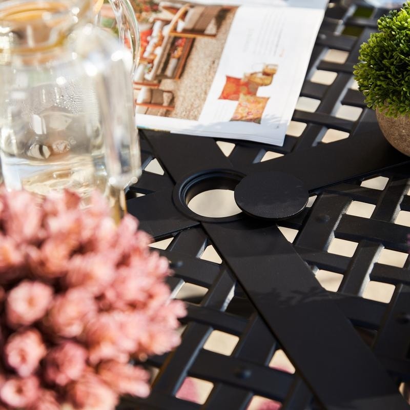 PATIO FESTIVAL Set da pranzo per esterni in acciaio nero da 5 pezzi