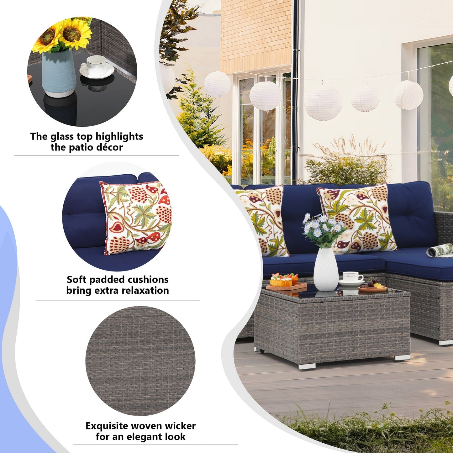 Set di 3 divani componibili da esterno in vimini PE