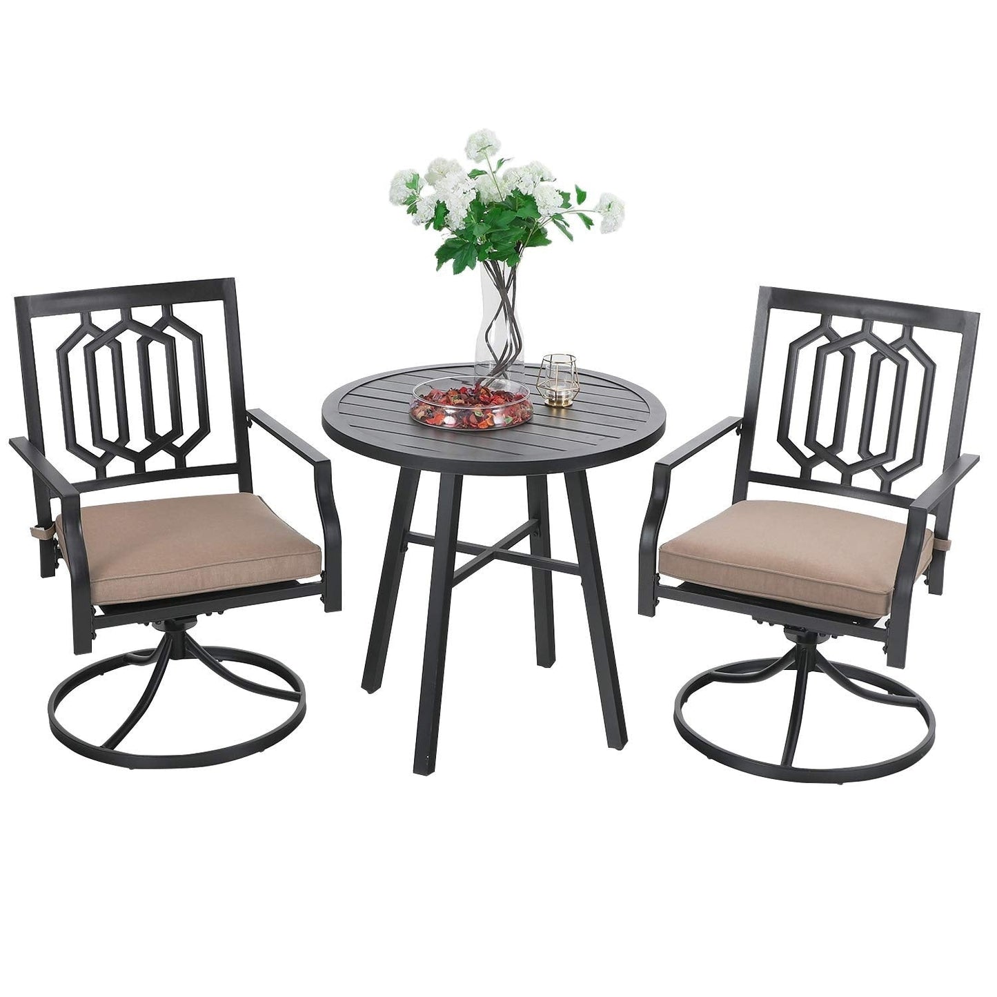 MAISON ARTS Set da bistrot da giardino, 3 pezzi, set da pranzo, 2 sedie girevoli con cuscini e 1 tavolino rotondo