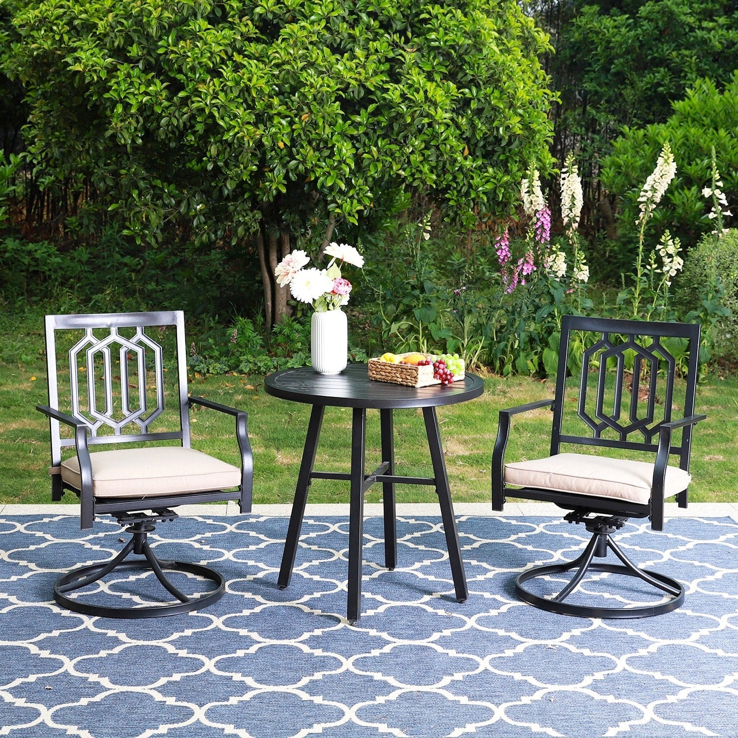 MAISON ARTS Set da bistrot da giardino, 3 pezzi, set da pranzo, 2 sedie girevoli con cuscini e 1 tavolino rotondo