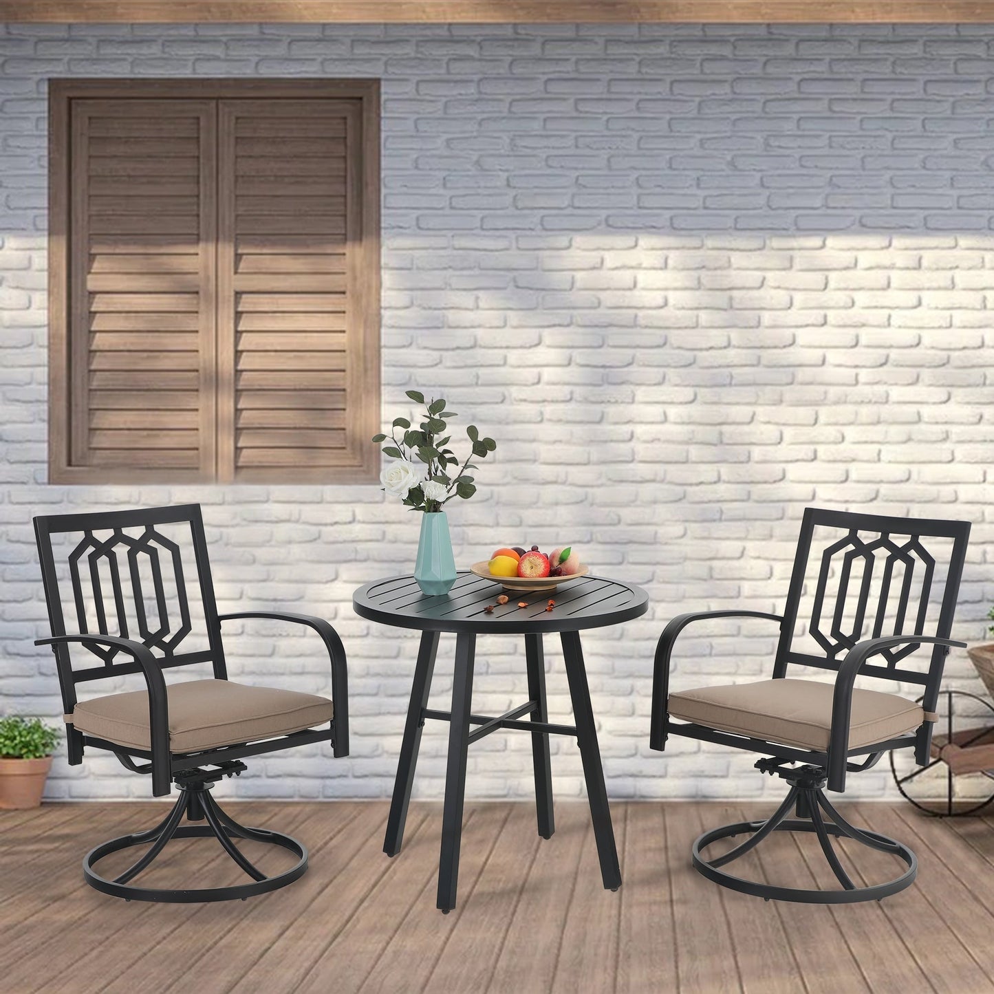 MAISON ARTS Set da bistrot da giardino, 3 pezzi, set da pranzo, 2 sedie girevoli con cuscini e 1 tavolino rotondo