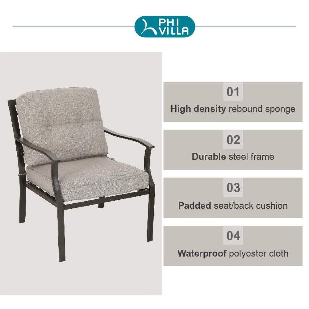 Set da conversazione imbottito da patio PHI VILLA da 3 pezzi con comodi cuscini per sedute profonde