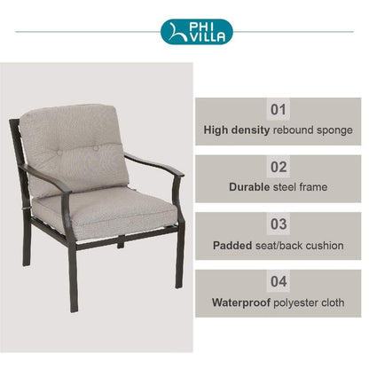 Set da conversazione imbottito da patio PHI VILLA da 3 pezzi con comodi cuscini per sedute profonde