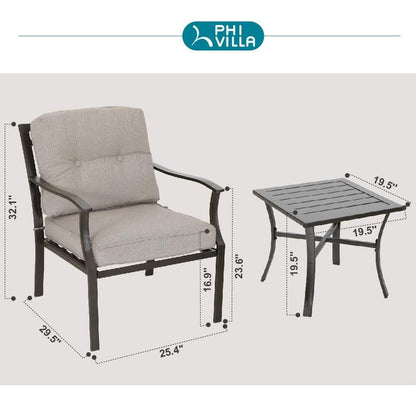 Set da conversazione imbottito da patio PHI VILLA da 3 pezzi con comodi cuscini per sedute profonde