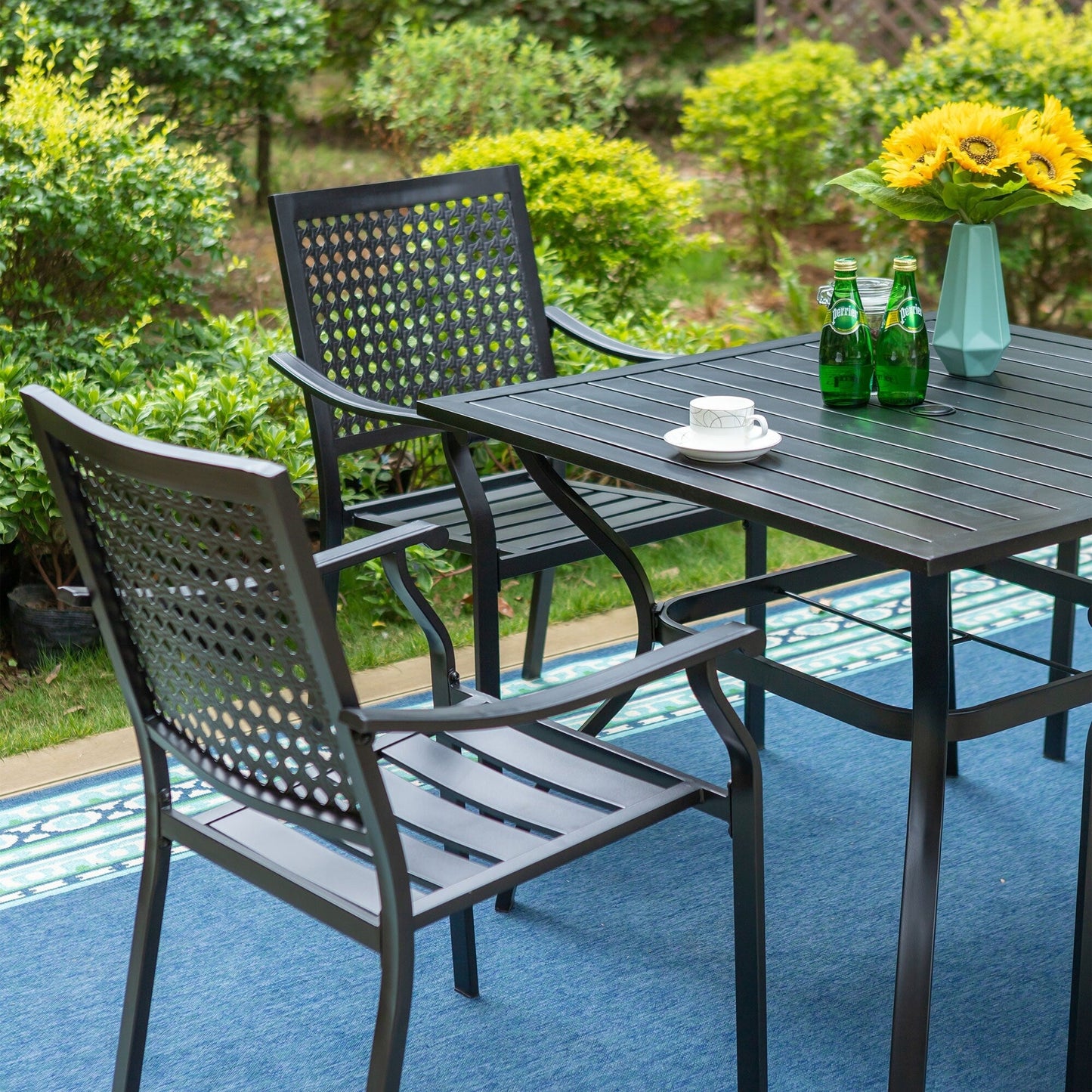 Set da pranzo da giardino in metallo con rivestimento E da 5 pezzi