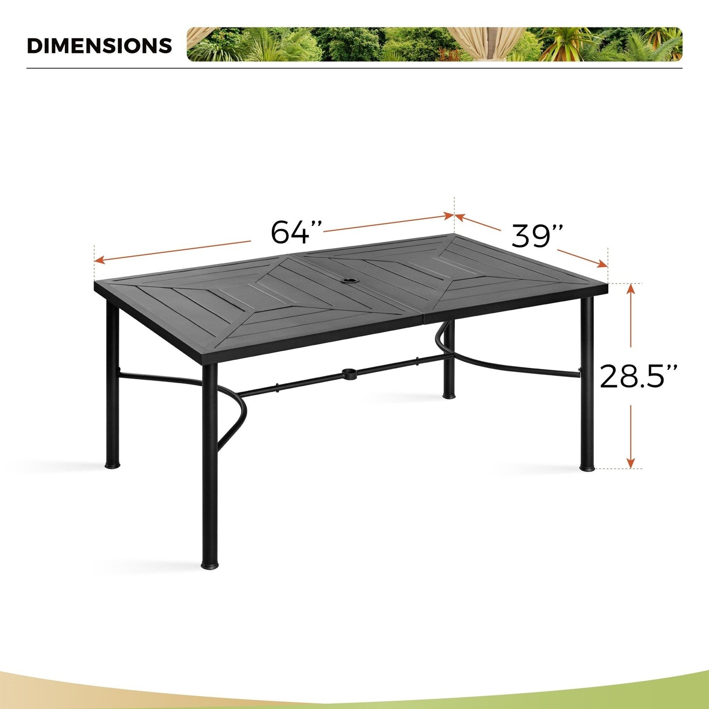 Set da pranzo da giardino da 7 pezzi in metallo con rivestimento E, composto da 6 sedie con schienale migliorato e 1 tavolo in metallo con foro per ombrellone