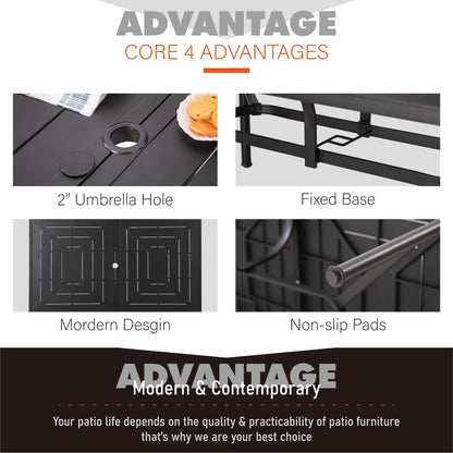 Set da pranzo da giardino da 7 pezzi in metallo con rivestimento E, composto da 6 sedie con schienale migliorato e 1 tavolo in metallo con foro per ombrellone