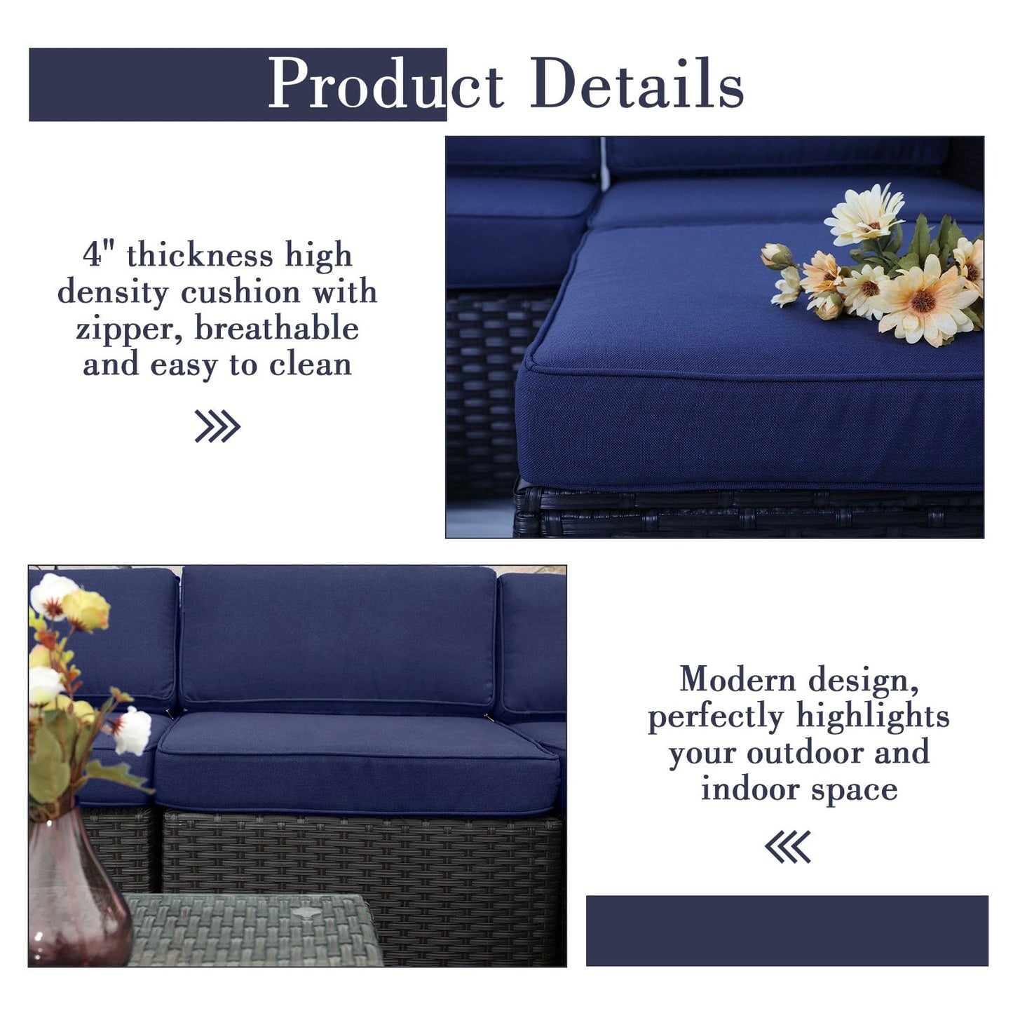 Set di divani componibili da giardino in vimini e rattan, 9 pezzi - Set da 9 pezzi