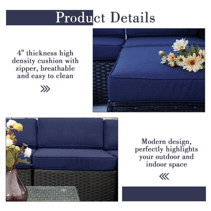 Set di divani componibili da giardino in vimini e rattan, 9 pezzi - Set da 9 pezzi