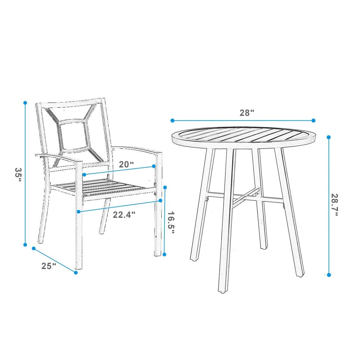 MAISON ARTS Patio Bistro Set da pranzo da 3 pezzi