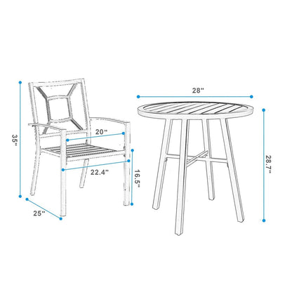 MAISON ARTS Patio Bistro Set da pranzo da 3 pezzi