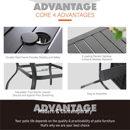 MAISON ARTS Set da pranzo per patio da 5 pezzi con ombrellone rotondo da 10 piedi, 4 sedie da pranzo girevoli con cuscino e tavolo da patio con doghe in acciaio