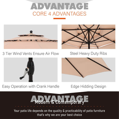 MAISON ARTS Set da pranzo per patio da 5 pezzi con ombrellone rotondo da 10 piedi, 4 sedie da pranzo girevoli con cuscino e tavolo da patio con doghe in acciaio