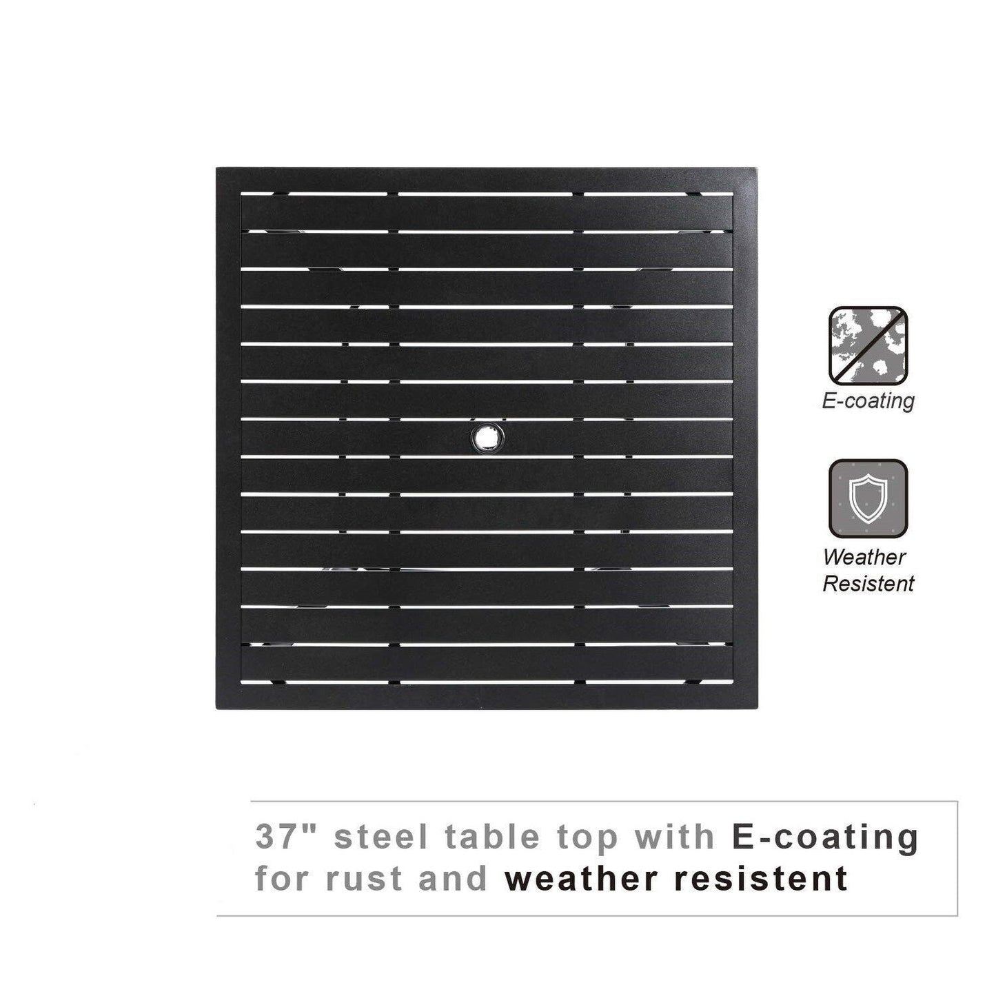 MAISON ARTS Set da pranzo per patio da 5 pezzi con ombrellone rotondo da 10 piedi, 4 sedie da pranzo girevoli con cuscino e tavolo da patio con doghe in acciaio