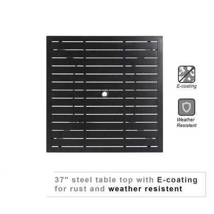 MAISON ARTS Set da pranzo per patio da 5 pezzi con ombrellone rotondo da 10 piedi, 4 sedie da pranzo girevoli con cuscino e tavolo da patio con doghe in acciaio