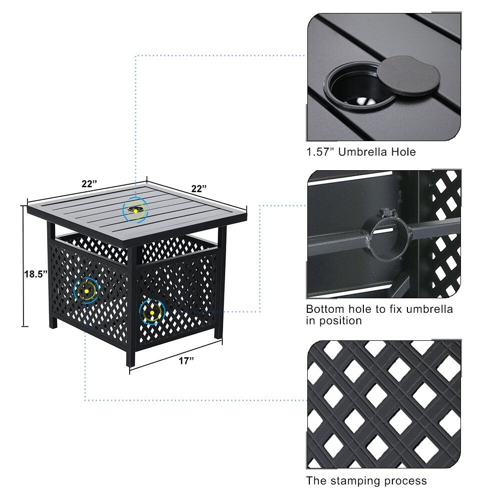 Set da bistrot da esterno 3 pezzi: tavolo da 22 con foro per ombrellone e 2 sedie in rattan - Nero