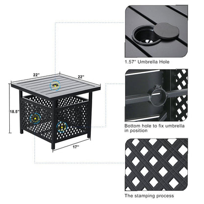 Set da bistrot da esterno 3 pezzi: tavolo da 22 con foro per ombrellone e 2 sedie in rattan - Nero