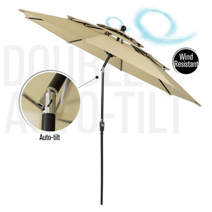 MAISON ARTS Set da pranzo per patio da 6 pezzi con ombrellone a 3 livelli e inclinazione automatica da 10 piedi: 4 sedie da esterno in metallo, 1 tavolo da pranzo quadrato in metallo