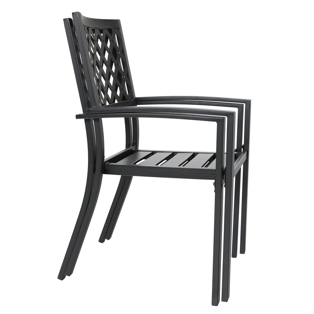 MAISON ARTS Set da pranzo per patio da 6 pezzi con ombrellone a 3 livelli e inclinazione automatica da 10 piedi: 4 sedie da esterno in metallo, 1 tavolo da pranzo quadrato in metallo