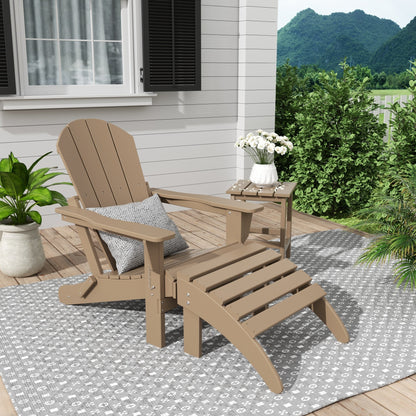 Sedia Adirondack pieghevole per esterni e patio Polytrends Laguna HDPE, adatta a tutte le stagioni, con pouf e tavolino laterale (set da 3 pezzi)
