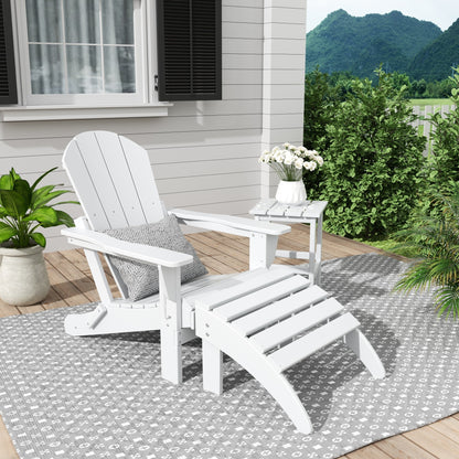 Sedia Adirondack pieghevole per esterni e patio Polytrends Laguna HDPE, adatta a tutte le stagioni, con pouf e tavolino laterale (set da 3 pezzi)