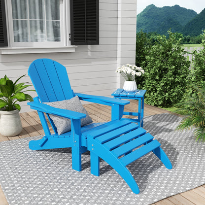 Sedia Adirondack pieghevole per esterni e patio Polytrends Laguna HDPE, adatta a tutte le stagioni, con pouf e tavolino laterale (set da 3 pezzi)