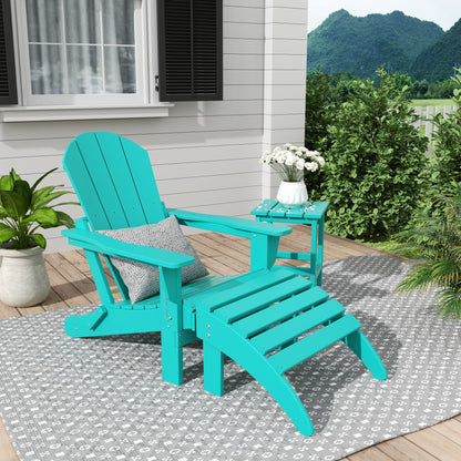 Sedia Adirondack pieghevole per esterni e patio Polytrends Laguna HDPE, adatta a tutte le stagioni, con pouf e tavolino laterale (set da 3 pezzi)