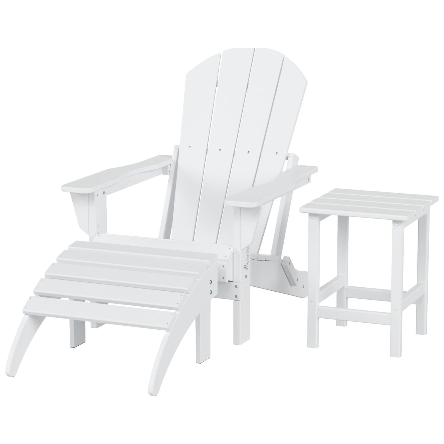 Sedia Adirondack pieghevole per esterni e patio Polytrends Laguna HDPE, adatta a tutte le stagioni, con pouf e tavolino laterale (set da 3 pezzi)