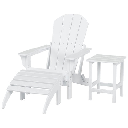 Sedia Adirondack pieghevole per esterni e patio Polytrends Laguna HDPE, adatta a tutte le stagioni, con pouf e tavolino laterale (set da 3 pezzi)