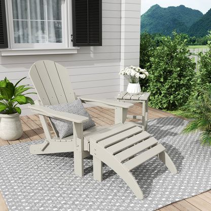 Sedia Adirondack pieghevole per esterni e patio Polytrends Laguna HDPE, adatta a tutte le stagioni, con pouf e tavolino laterale (set da 3 pezzi)
